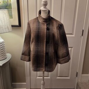 Axcess Liz Claiborne Womens XL Tweed Peacoat Plaid Lined Collared Blazer Cropped